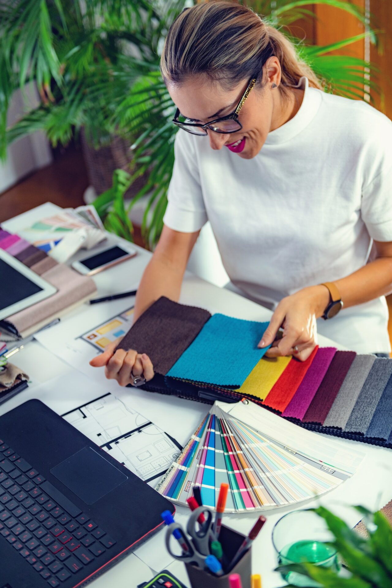Architect choosing fabric samples